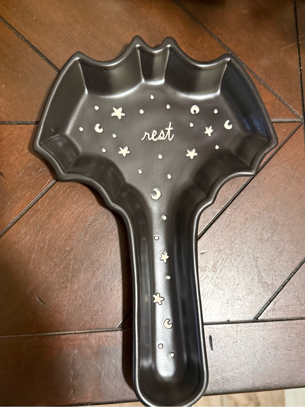 Rae Dunn Black Bat-Shaped Ceramic Spoon Rest w/ White Stars ⭐️ Moons- rest- NWT